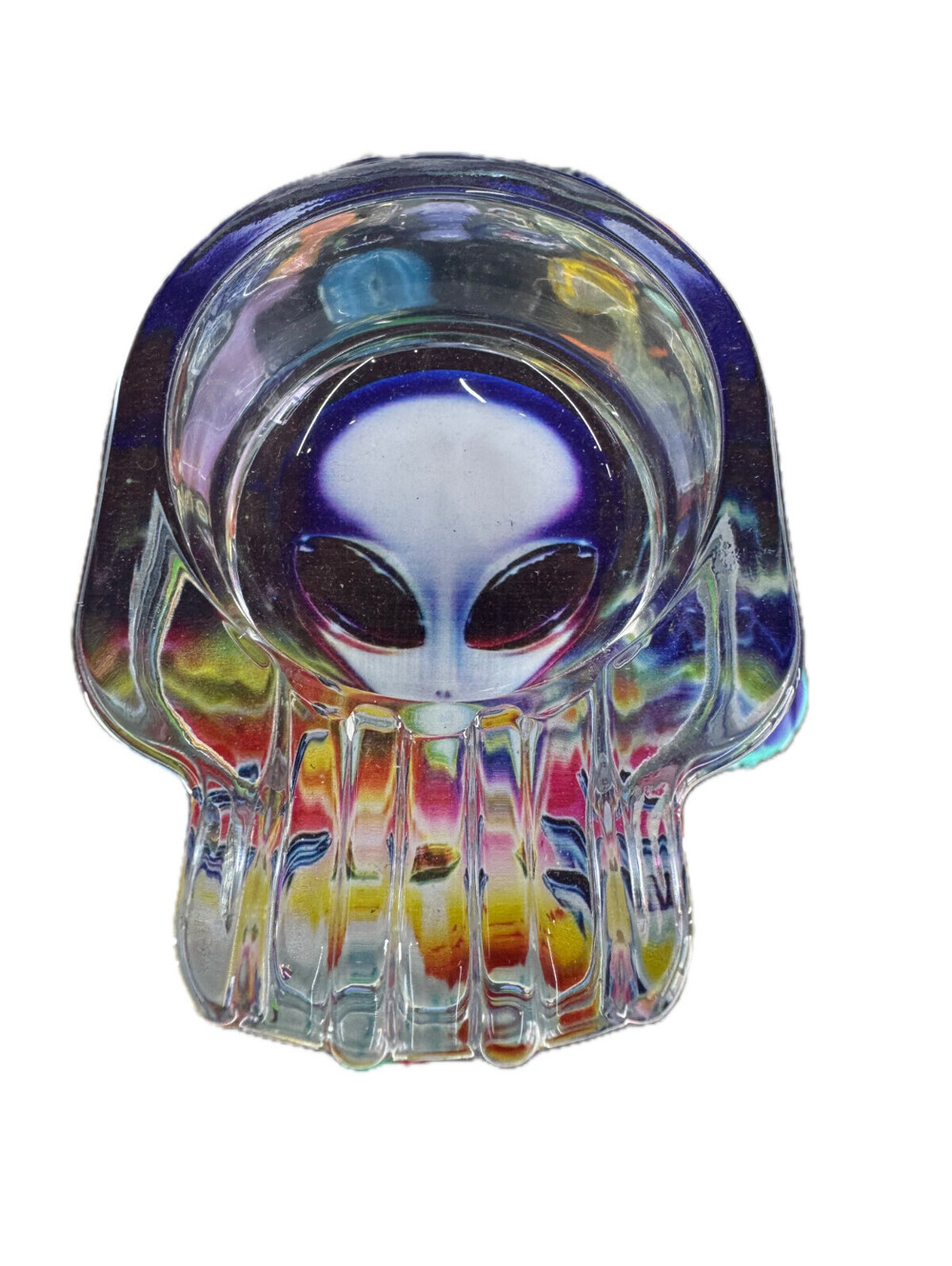 Colorful Vintage Cigar Ashtray Thick Glass Tobacciana Heavy Cut Art -Alien Purpl